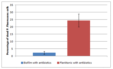number of dead cells in the control plate and the antibiotic treated plate