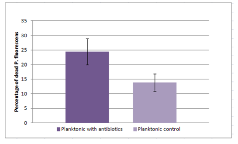 number (percentage) of dead cells in the plate of planktonic cells
